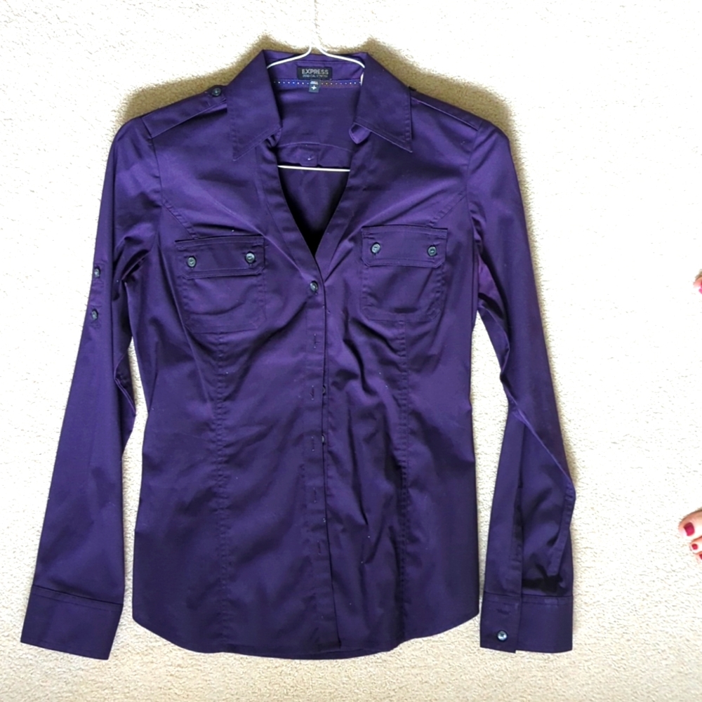Express essential stretch eggplant purple shirt